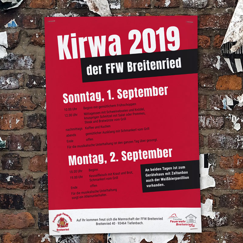 Plakat „Kirwa 2019“ der FFW Breitenried
